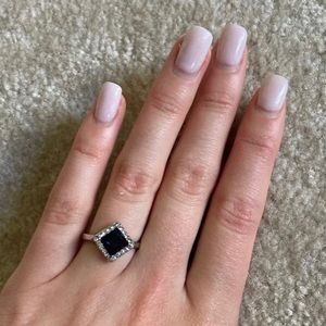 Blue Gemstone Ring W/ CZ Diamonds